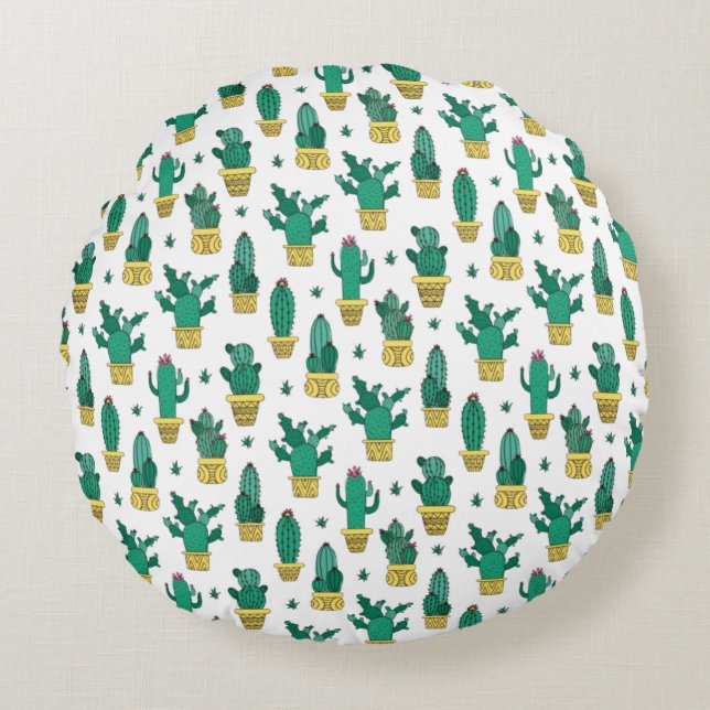 Cute Cactus & Succulent Pattern  Round Pillow (Front)