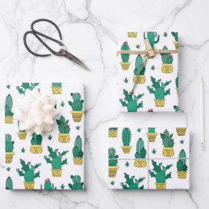 Cute Cactus & Succulent Pattern Wrapping Paper Sheets