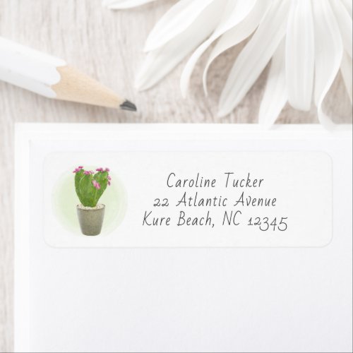 Cute Cactus Succulent Pink Floral Potted Address Label