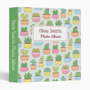 Cute Cactus Succulent Plant Colorful Pattern Album 3 Ring Binder