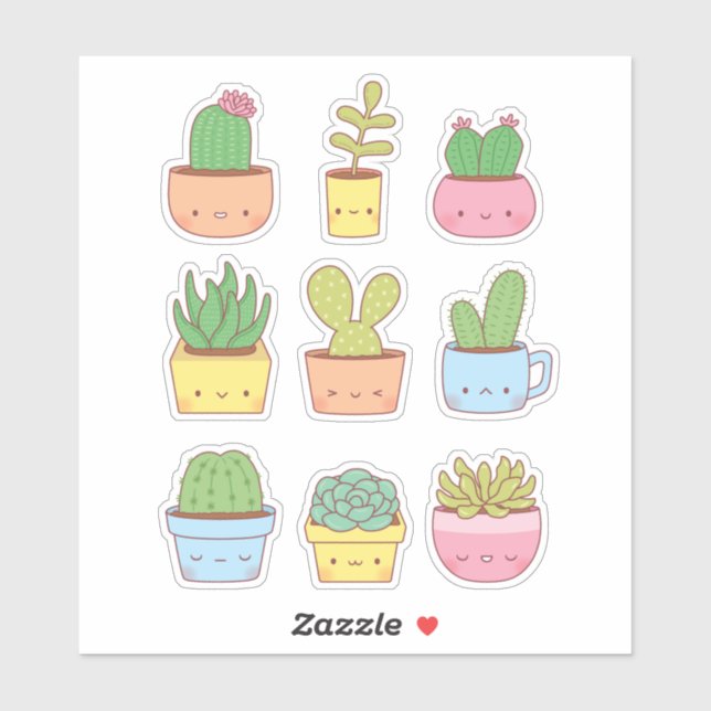 Cute Cactus Succulent Plant Doodles Collection Sticker (Sheet)