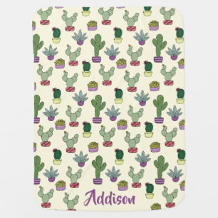Cute Cactus Succulent Potted Plants Cacti Name Baby Blanket
