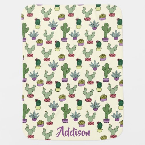 Cute Cactus Succulent Potted Plants Cacti Name Baby Blanket