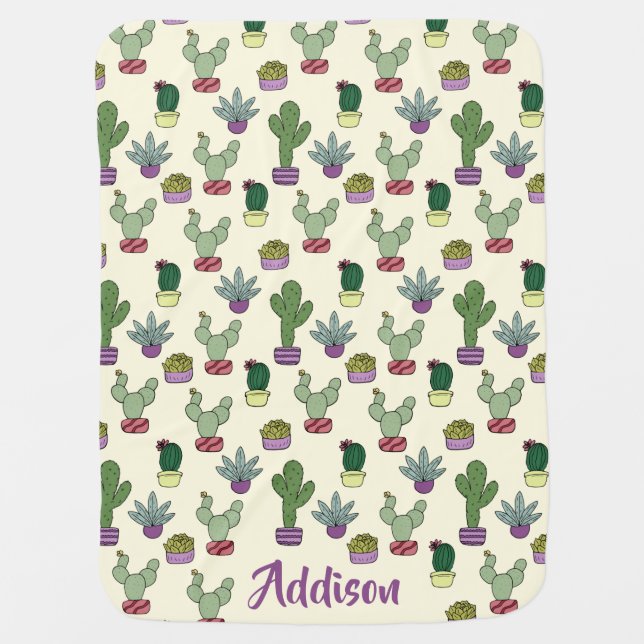 Cute Cactus Succulent Potted Plants Cacti Name Baby Blanket (Front)