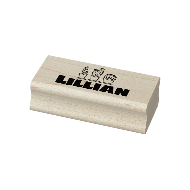 Cute Cactus Succulents Graphic Custom Name Text  Rubber Stamp (Stamp)