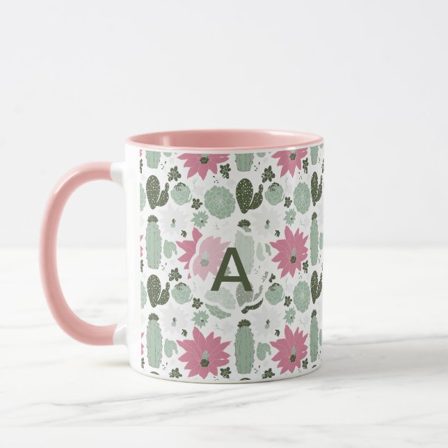 Cute Cactus Succulents Monogram Mug (Left)