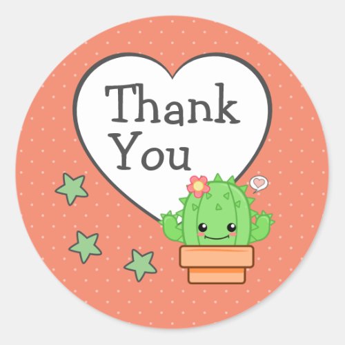 Cute Cactus Thank You Classic Round Sticker