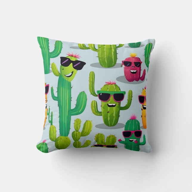 Cute Cactus Throw Pillow (Front)