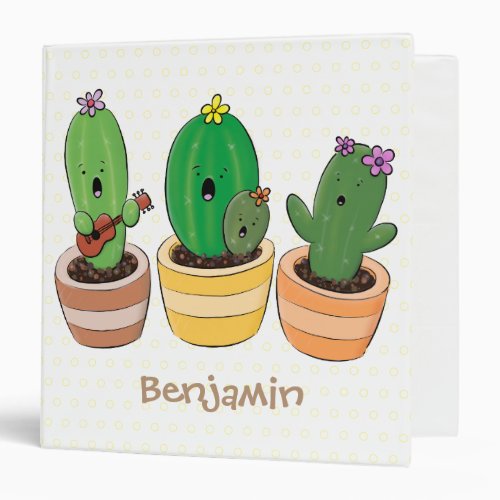 Cute cactus trio singing cartoon illustration 3 ring binder
