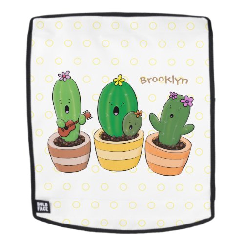 Cute cactus trio singing cartoon illustration backpack