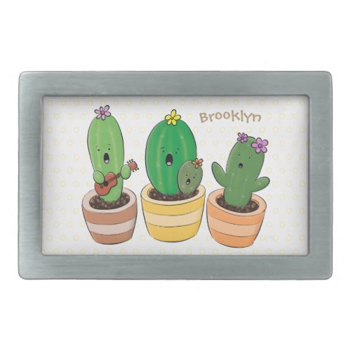 Cute cactus trio singing cartoon illustration belt buckle