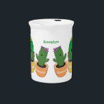 Cute cactus trio singing cartoon illustration beverage pitcher<br><div class="desc">Our happy green cactus trio are singing in cute cartoon illustration style! Lots of cacti fun!</div>