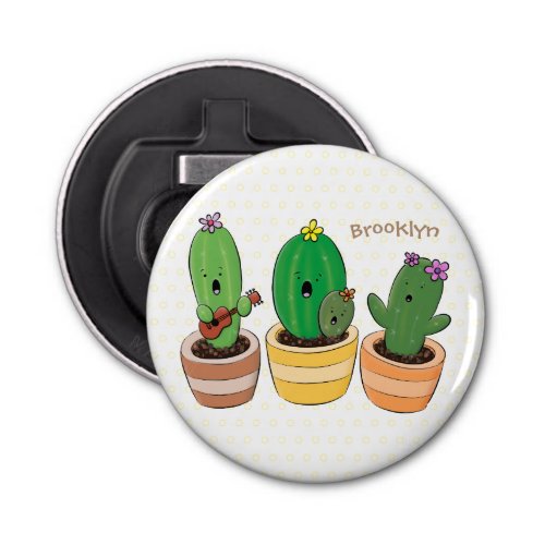 Cute cactus trio singing cartoon illustration bottle opener