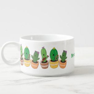 Cute cactus trio singing cartoon illustration bowl