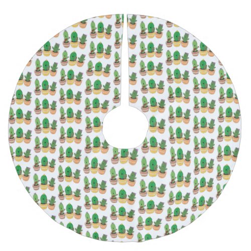 Cute cactus trio singing cartoon illustration brushed polyester tree skirt