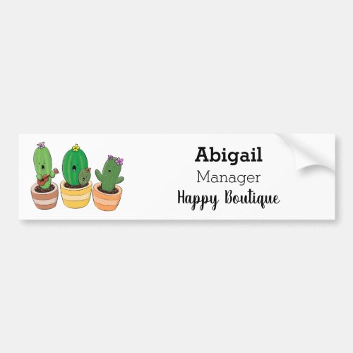 Cute cactus trio singing cartoon illustration bumper sticker