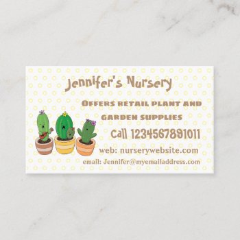 Cute Cactus Trio Singing Cartoon Illustration Business Card by thefrogfactory at Zazzle