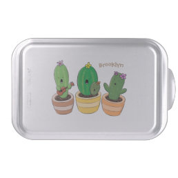 Cute cactus trio singing cartoon illustration cake pan