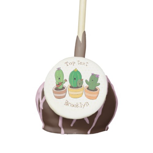 Cute cactus trio singing cartoon illustration cake pops