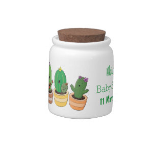 Cute cactus trio singing cartoon illustration candy jar