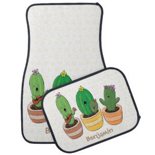 Cute cactus trio singing cartoon illustration  car floor mat