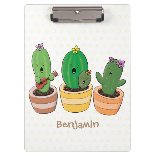 Cute cactus trio singing cartoon illustration clipboard