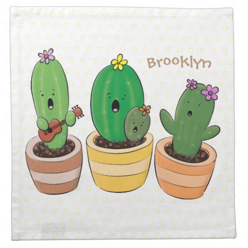 Cute cactus trio singing cartoon illustration cloth napkin