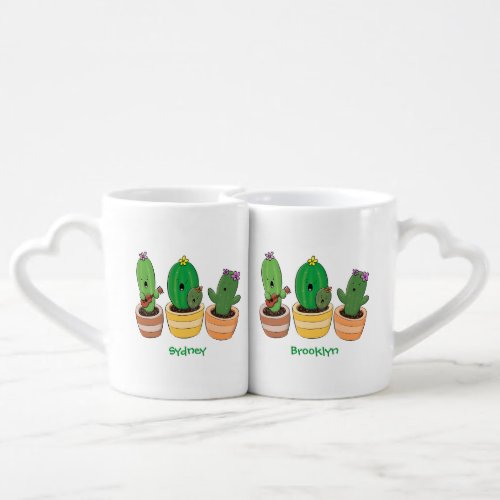 Cute cactus trio singing cartoon illustration coffee mug set