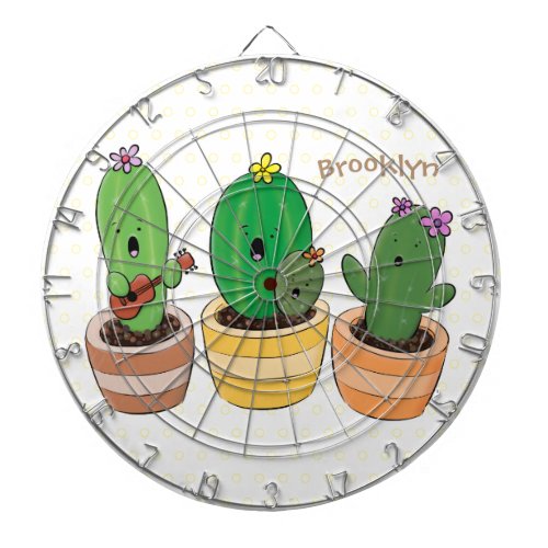 Cute cactus trio singing cartoon illustration dart board