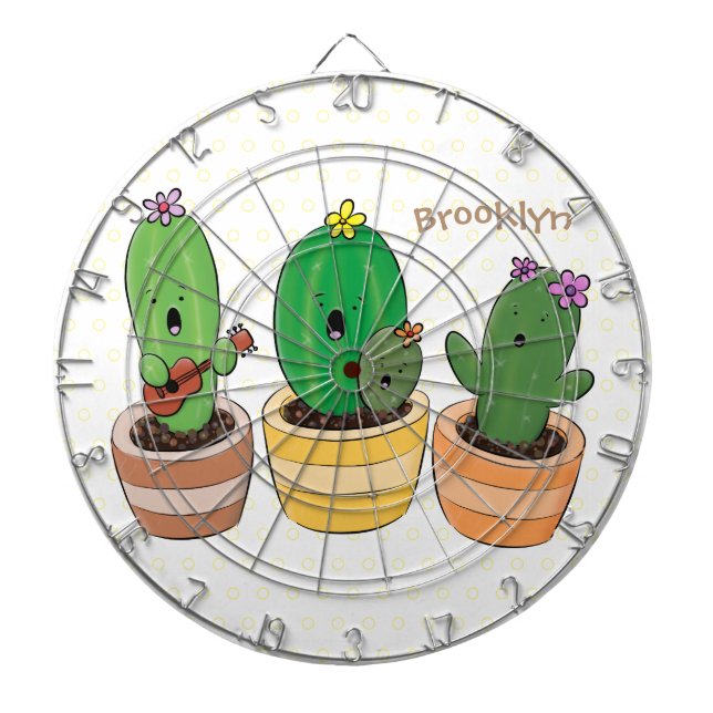 Cute cactus trio singing cartoon illustration dart board (Front)