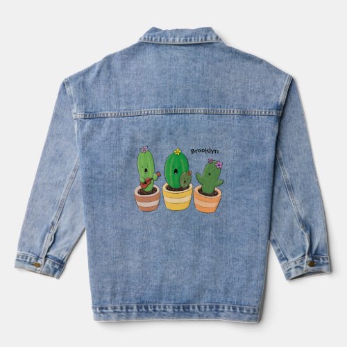Cute cactus trio singing cartoon illustration denim jacket