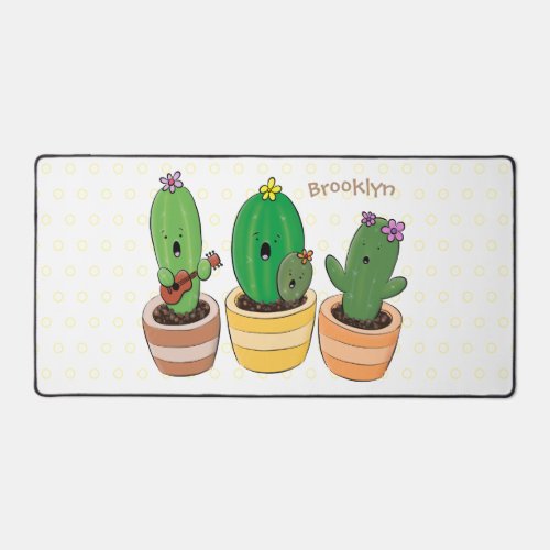Cute cactus trio singing cartoon illustration desk mat