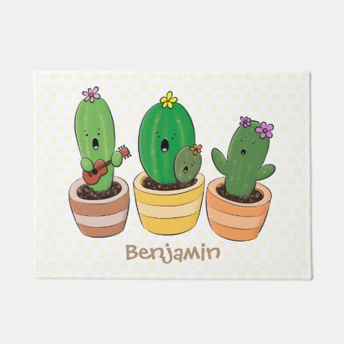 Cute cactus trio singing cartoon illustration doormat
