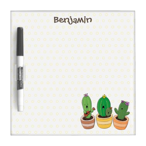 Cute cactus trio singing cartoon illustration dry erase board