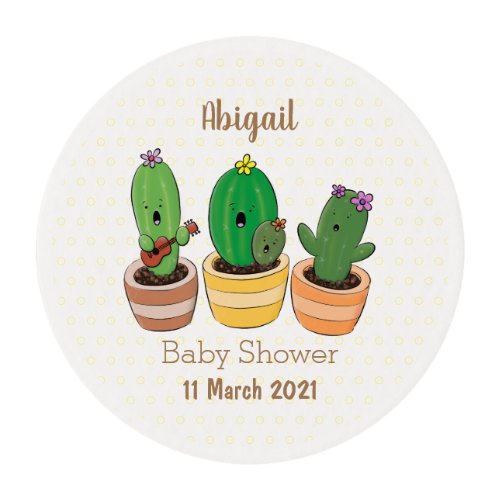 Cute cactus trio singing cartoon illustration edible frosting rounds