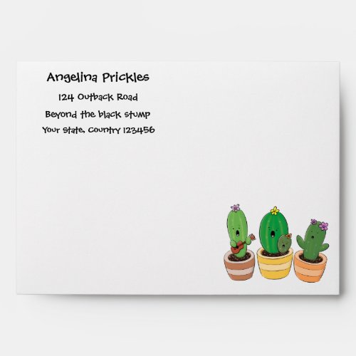 Cute cactus trio singing cartoon illustration envelope