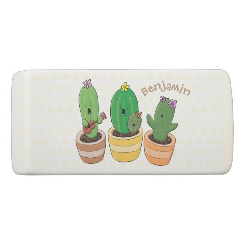 Cute cactus trio singing cartoon illustration eraser