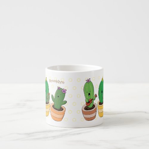 Cute cactus trio singing cartoon illustration espresso cup