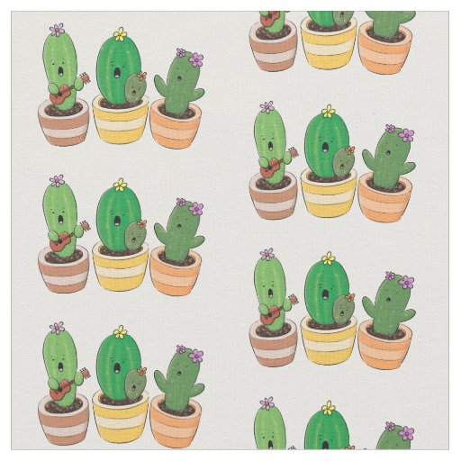 Cute cactus trio singing cartoon illustration fabric
