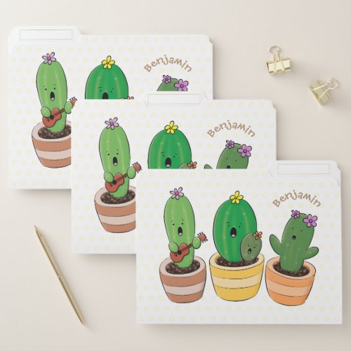 Cute cactus trio singing cartoon illustration file folder