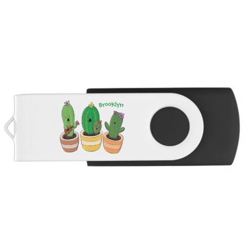 Cute cactus trio singing cartoon illustration flash drive