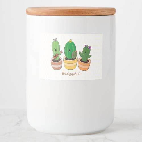 Cute cactus trio singing cartoon illustration food label