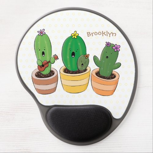 Cute cactus trio singing cartoon illustration gel mouse pad