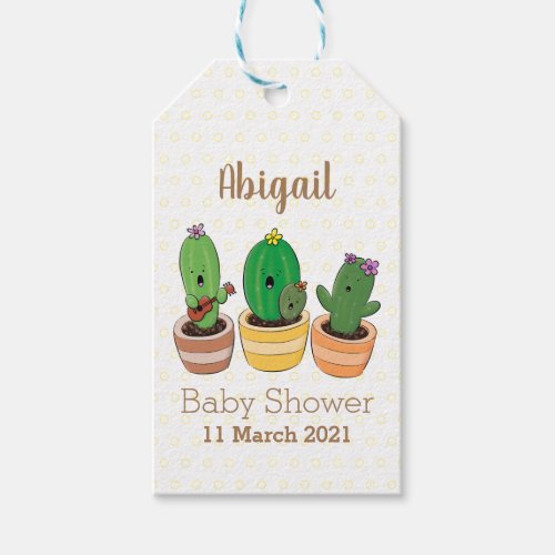 Cute cactus trio singing cartoon illustration  gift tags