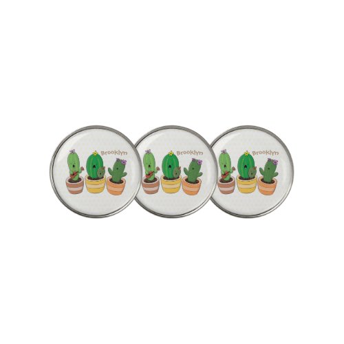 Cute cactus trio singing cartoon illustration golf ball marker