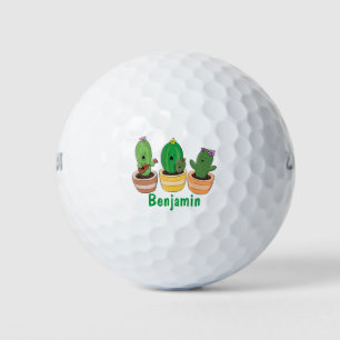 Cute cactus trio singing cartoon illustration golf balls