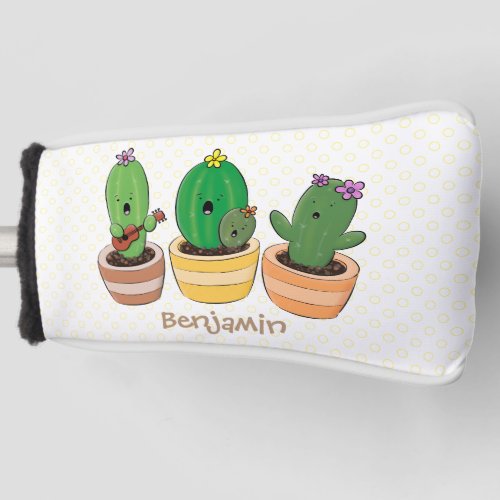 Cute cactus trio singing cartoon illustration golf head cover