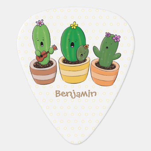 Cute cactus trio singing cartoon illustration  guitar pick