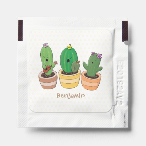 Cute cactus trio singing cartoon illustration hand sanitizer packet
