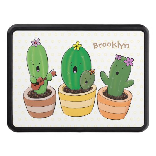Cute cactus trio singing cartoon illustration hitch cover